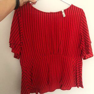 Zara | Short Sleeve Peplum Striped Fitted Top Shirt